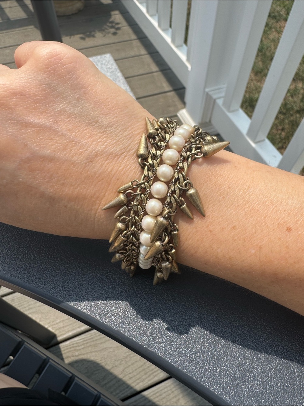 Stella & Dot Gold Tone Spike and Pearl Wrap Bracelet